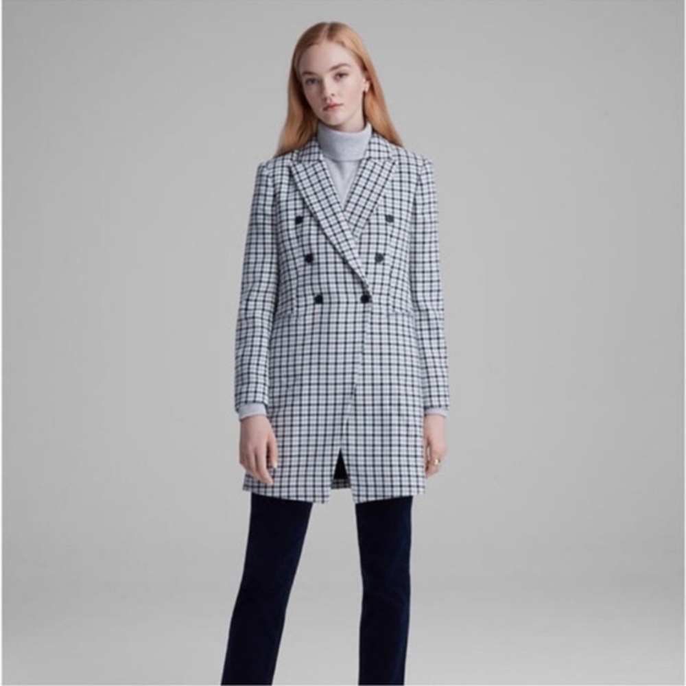 Club Monaco blue and gray checkered classic Pea coat